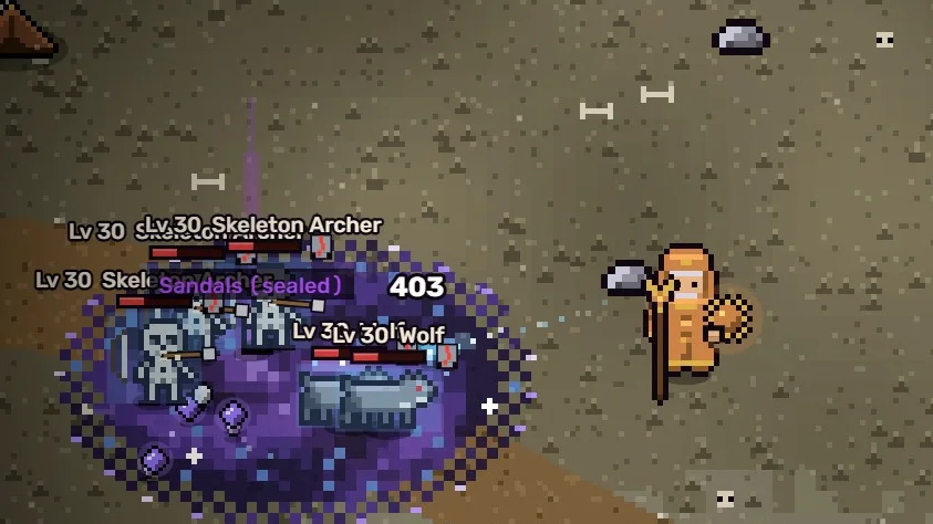 A mage trapping skeletons inside a purple nebula