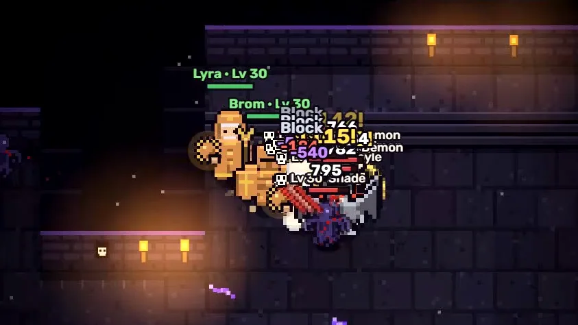 Two players fighting side by side in a dark dungeon